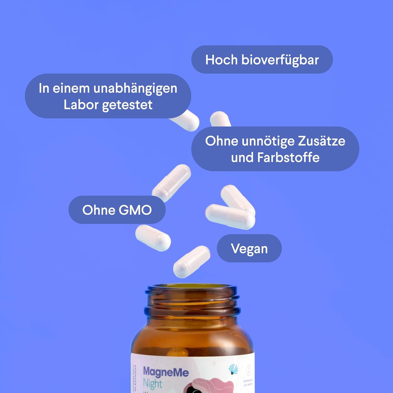 Schlaf-Magnesium mit Melatonin – Natürlich einschlafen & durchschlafen – Health Labs Care MagneMe Day and Night - Magnesium with Vitamin B6-4 Magnesium Forms: Citrate, Bisglycinate, Taurate & Malate - High Dose - Vegan - Laboratory Tested - 120 Capsules – Bild 7