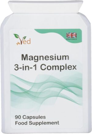 Magnesium Komplex mit B6 & Zink – Ved Magnesium 3-in-1 Complex Magnesium Bisglycinate Supplement 400 mg Oxide and Malate Triple High Absorption 384 mg Elementary 90 Capsules (Supply for 45 Days)