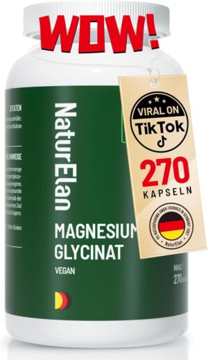 Magnesium 400 mg – Magnesium Glycinate High Dose Capsules - 270 Capsules, 300 mg Magnesium per Daily Dose, Vegan, Premium: Chelated Magnesium Bisglycinate, High Dose
