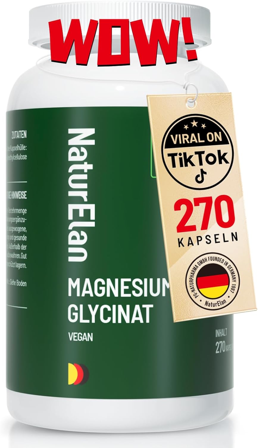 Magnesium 400 mg – Magnesium Glycinate High Dose Capsules - 270 Capsules, 300 mg Magnesium per Daily Dose, Vegan, Premium: Chelated Magnesium Bisglycinate, High Dose