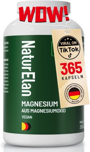 Magnesium 400 mg – Magnesium High Dose Capsules - 365 Capsules (1 Year), 664 mg of which 400 mg Elementary Magnesium per Daily Dose, Vegan, Magnesium Oxide, Produced in Germany