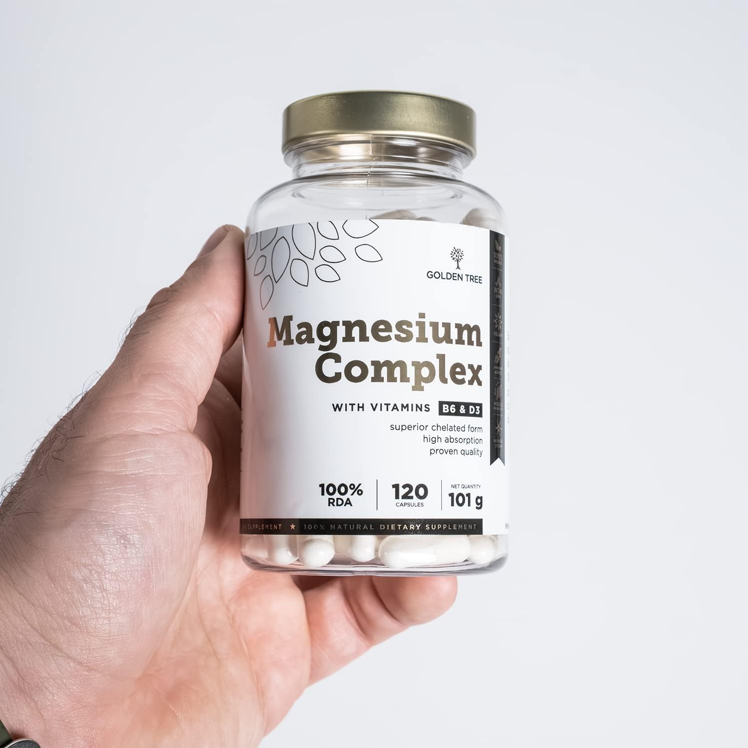 Magnesium 400 mg – Golden Tree Magnesium Complex with Vitamin D3 and B6 in 3 Different Forms - Magnesium Citrate, Malate and Bisglycinate, No Artificial Sweeteners - Highest Absorption 400 mg Magnesium Per Dose – Bild 6
