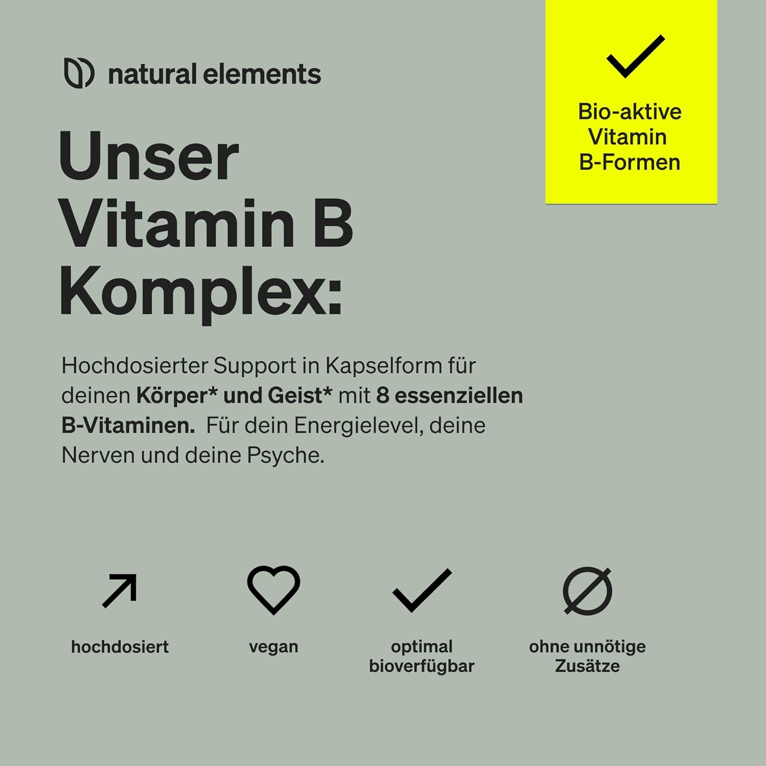Magnesium Komplex mit B6 & Zink – natural elements Vitamin B Complex - 180 Capsules - High Dose: With 500 µg Vitamin B12 - All 8 B Vitamins (B1, B2, B3, B5, B6, B7, B9, B12) - Vegan, Produced in Germany & Laboratory Tested – Bild 3
