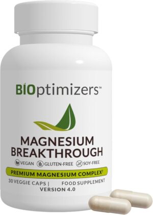 Magnesium Komplex mit B6 & Zink – BiOptimizers Magnesium Breakthrough 4.0 7-in-1 Complex 30 Vegan Capsules - Highly Effective Magnesium Glycinate, Malate, Taurate and Citrate - Magnesium Supplements for Sleep, Anxiety and Leg Cramps