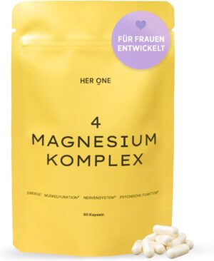 Magnesium Komplex mit B6 & Zink โ HER ONE 4 Magnesium Complex High Dose Capsules Magnesium Complex High Dose Supplements Women 100% Vegan & Gluten Free 90 Capsules