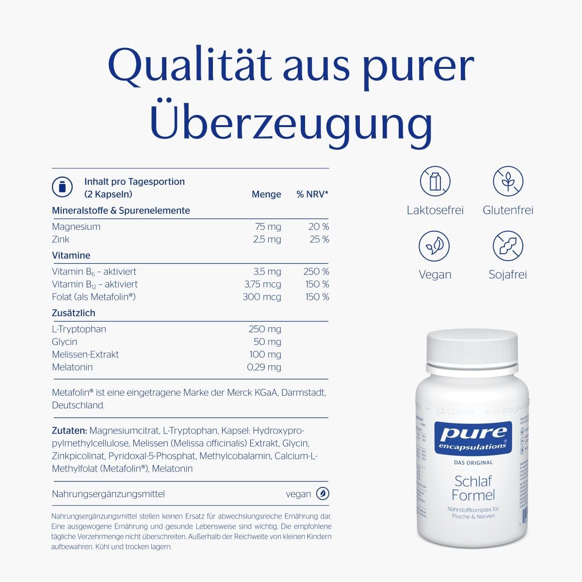 Schlaf-Magnesium mit Melatonin – Natürlich einschlafen & durchschlafen – Pure Encapsulations - Sleep Formula - Nutrient Complex with Melissa Extract, B Vitamins, Magnesium, Zinc and Amino Acids - 60 Capsules – Bild 5