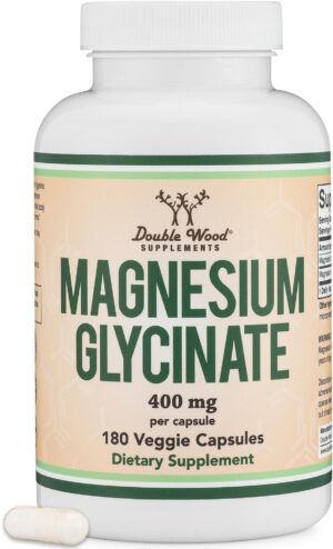 Magnesium 400 mg โ Magnesium Glycinate 400 mg, 180 Capsules (Vegan Safe, Manufactured and Third Party Tested in The USA, Gluten Free, Non-GMO) High Absorption Magnesium by Double Wood Supplements