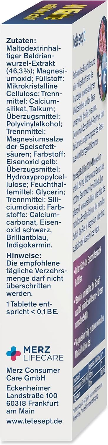 Schlaf-Magnesium mit Melatonin – Natürlich einschlafen & durchschlafen – tetesept Valerian 1000+ Magnesium - 1 × 40 Tablets - Dietary Supplement Supports Natural Sleep and Relaxed Muscles - Vegan – Bild 6