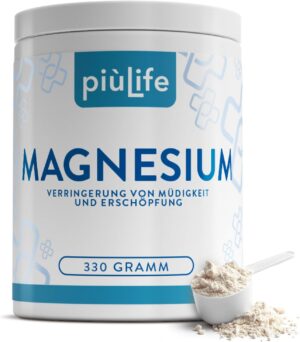 Magnesium 400 mg – PiùLife High Dose Magnesium Powder 330 g - 430 mg per Serving - Magnesium Carbonate and Citric Acid - Source of Magnesium Citrate - Vegan, Gluten-Free, Lactose Free