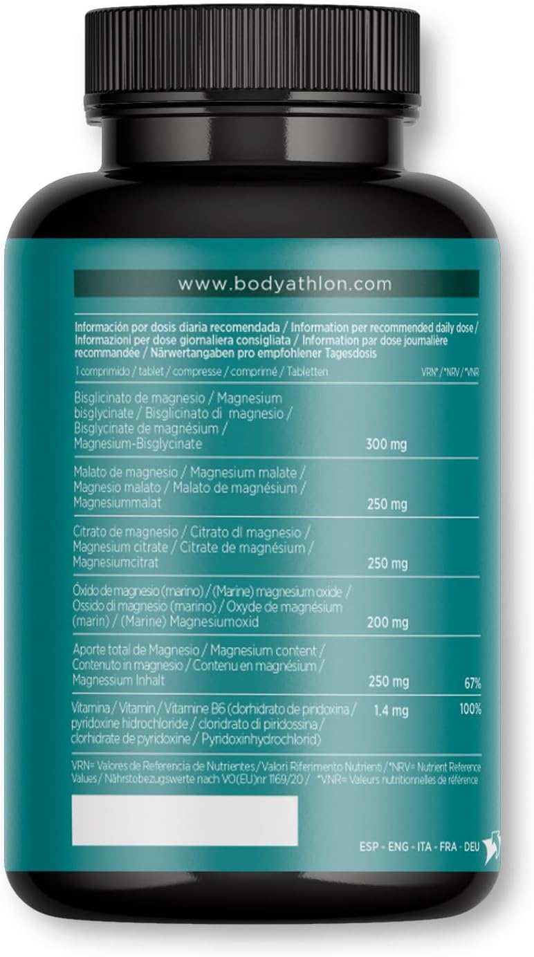 Magnesium Komplex mit B6 & Zink – Magnesium Complex | 4 Magnesium + Vitamin B6 - Magnesium Bisglycinate + Magnesium Malate + Magnesium Citrate + Magnesium Oxide - 180 Tablets - Laboratory Tested - Vegetariano, High Dose Bodyathlon – Bild 5