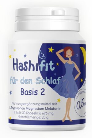 Schlaf-Magnesium mit Melatonin – Natürlich einschlafen & durchschlafen – Basis 2 - 30 Vegan Capsules for Sensitive Evening Routines for Hashimoto & Travelling with L Tryptophan, Magnesium & 0.5 mg Melatonin. Hypoallergenic, No Additives, Perfect for on the Go