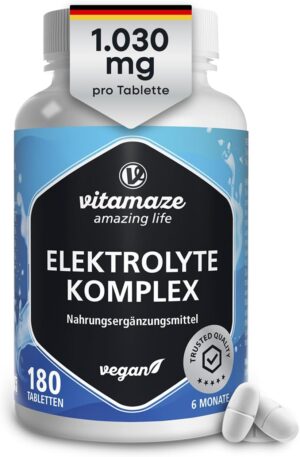 Magnesium 250 mg – Electrolyte Tablets without Sugar 1,034 mg per Tablet, Magnesium, Potassium, Calcium, Sodium & Chloride for Electrolyte Balance & Muscle Function, 180 Tablets for Keto Nutrition, Made in Germany