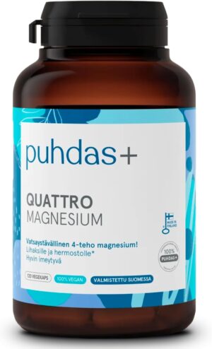 Magnesium Komplex mit B6 & Zink – Quattro Magnesium [60 Vegan Capsules] Magnesium Complex High Dose of Magnesium Taurate, Magnesium Malate, Magnesium Citrate and Magnesium Hydroxide, 100% Vegan, Made in Finland