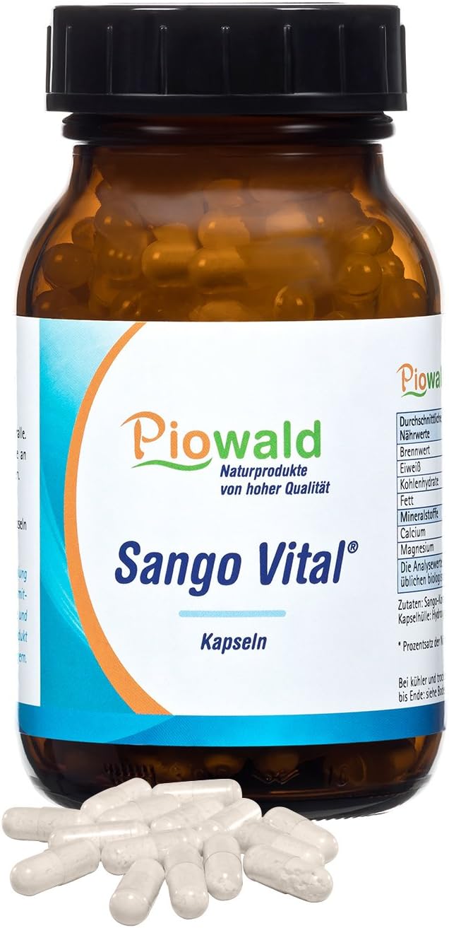 Magnesium 600 mg – Piowald Sango Vital - Sango Sea Coral - 220 Vegi Capsules with Calcium and Magnesium
