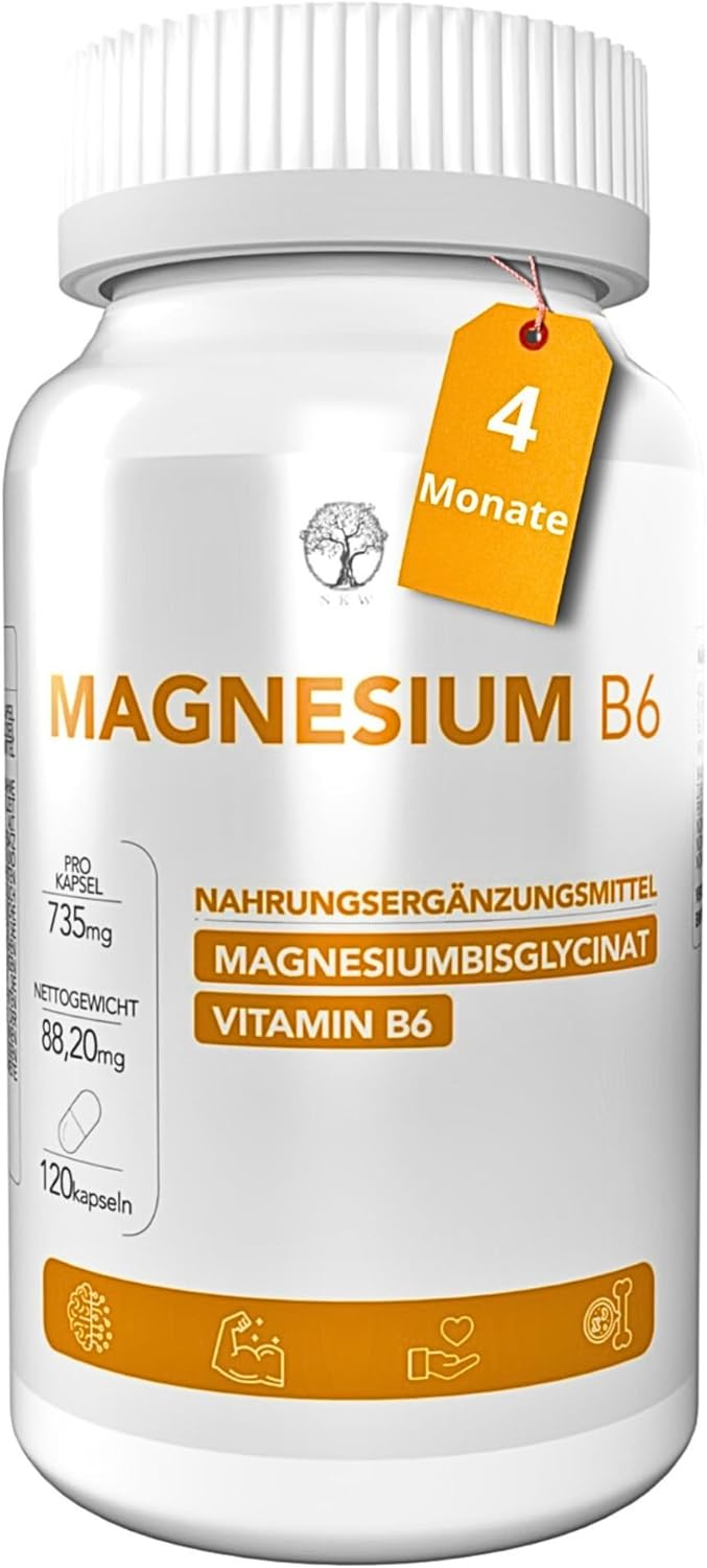 Magnesium 400 mg – Magnesium Bisglycinate Capsules + Vitamin B6 Magnesium Bisglycinate 400 mg Complex Magnesium High Dose Capsules Natural Elements