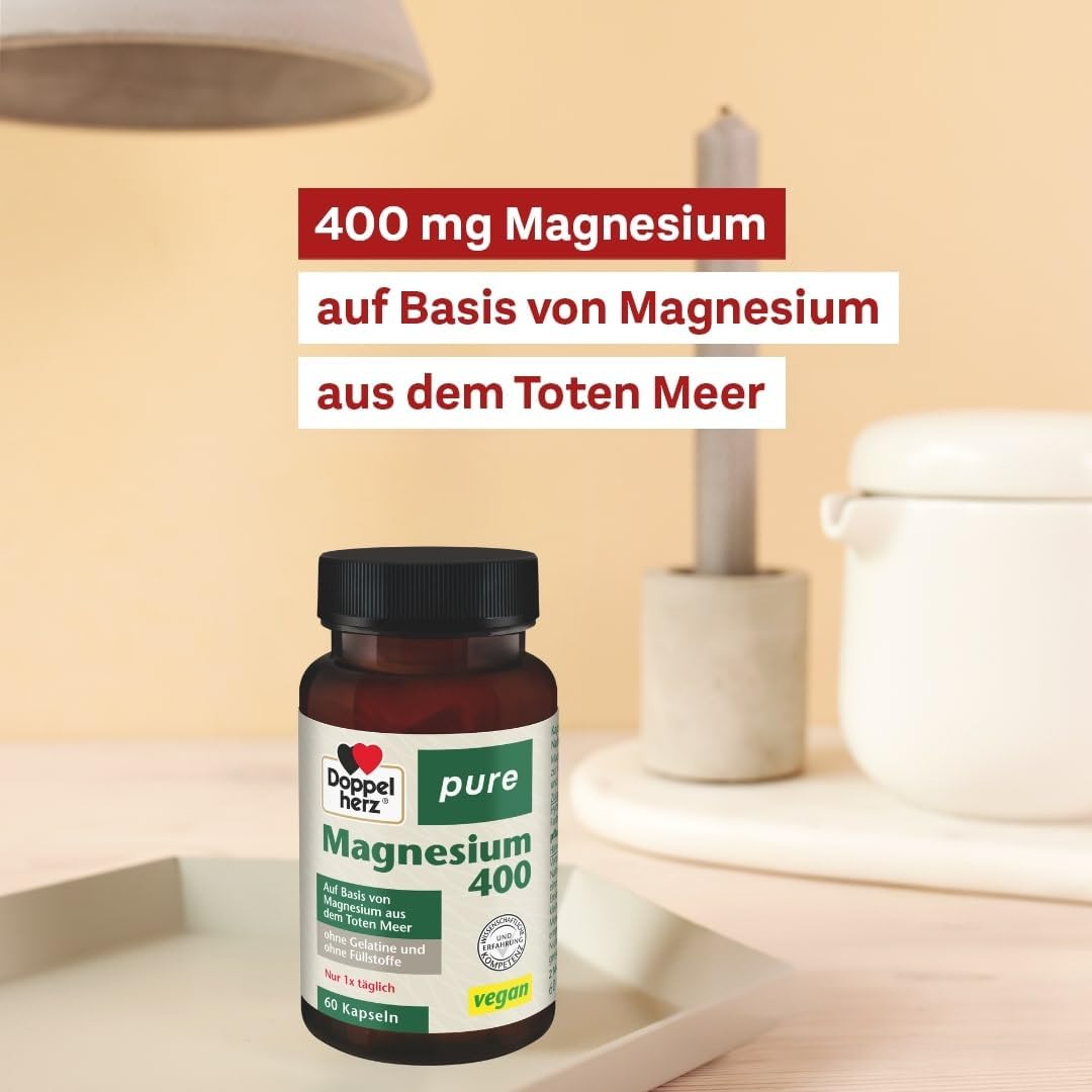 Magnesium 400 mg – Doppelherz Pure Magnesium 400 - Based on Magnesium from the Dead Sea - Vegan - 60 Capsules – Bild 3