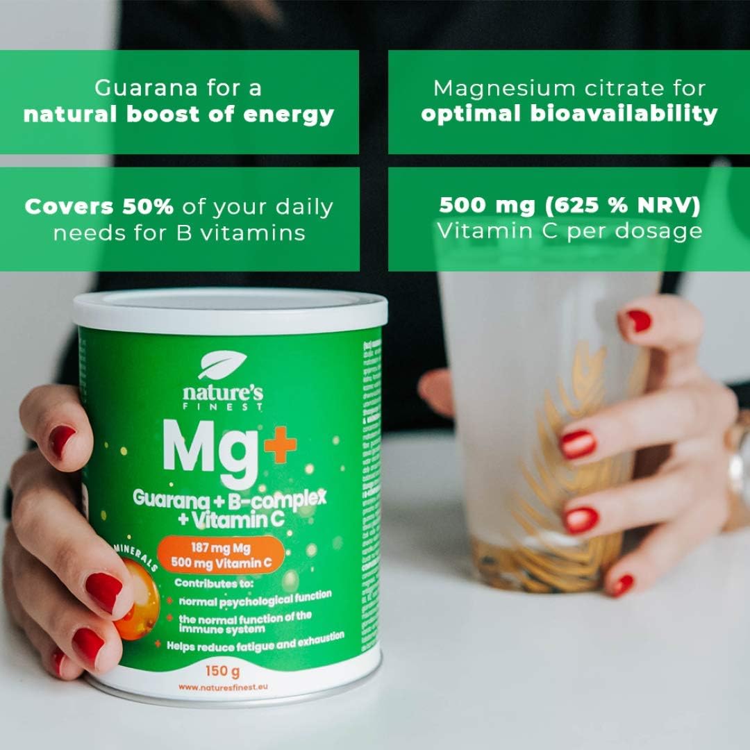 Magnesium Komplex mit B6 & Zink – Nature's Finest Guarana & Magnesium Citrate Complex - With B Vitamins & Vitamin C - For Energy, Concentration & Muscle Function - 30-Day Supply (150g) – Bild 4