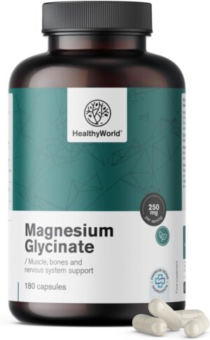 Magnesium 250 mg – Magnesium Glycinate 250 mg - 180 Plant Capsules - For More Energy and Muscle Support - Training, Fitness and Immune System - 125 mg Magnesium per Capsule - 3 Month Supply