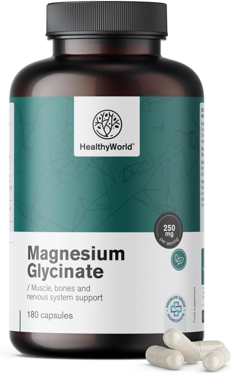 Magnesium 250 mg – Magnesium Glycinate 250 mg - 180 Plant Capsules - For More Energy and Muscle Support - Training, Fitness and Immune System - 125 mg Magnesium per Capsule - 3 Month Supply