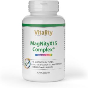 Magnesium Komplex mit B6 & Zink – Magnesium Complex MagNityX15 15 Magnesium Compounds Including Magnesium Bisglycinate Citrate & Malate 400 mg per Daily Dose 120 Capsules Muscles Bone Nerves Vitality Nutritionals by Vitamin Express