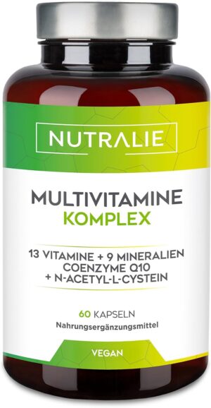 Magnesium Komplex mit B6 & Zink – Nutralie Multivitamin Capsules 29 Essential Nutrients, Vitamins A, B, C, D, E, K, Biotin, L-Cystein, Coenzyme Q10 and 9 Minerals, Multivitamin Complex 60 Capsules