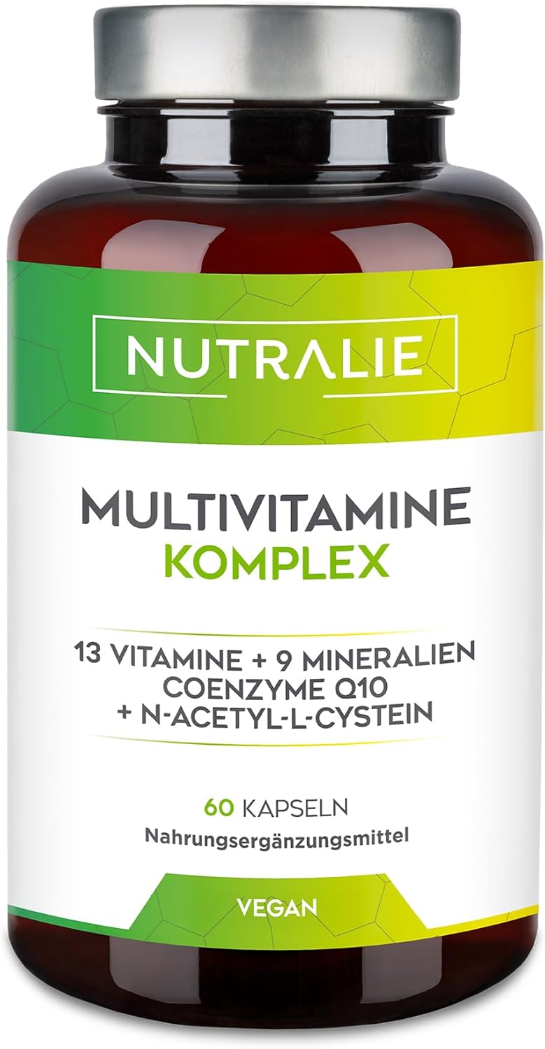 Magnesium Komplex mit B6 & Zink – Nutralie Multivitamin Capsules 29 Essential Nutrients, Vitamins A, B, C, D, E, K, Biotin, L-Cystein, Coenzyme Q10 and 9 Minerals, Multivitamin Complex 60 Capsules