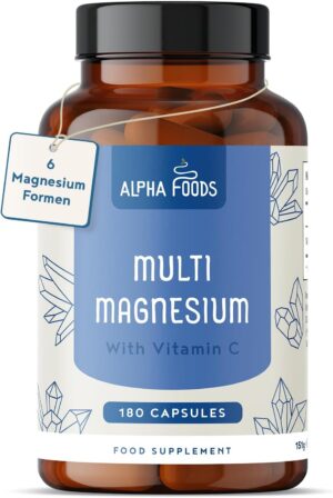 Magnesium 400 mg – Multi Magnesium 2140 mg | 180 Capsules | 195 mg Elementary Magnesium per Daily Dose | with 6 High-Quality Forms such as Citrate, Bisglycinate, Malate & Ascorbate | Optimal Bioavailability | Vegan |