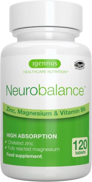 Magnesium Komplex mit B6 & Zink – Neurobalance: zinc methionine, magnesium & vitamin B6 – supplement for brain function and mental performance support, 120 tablets