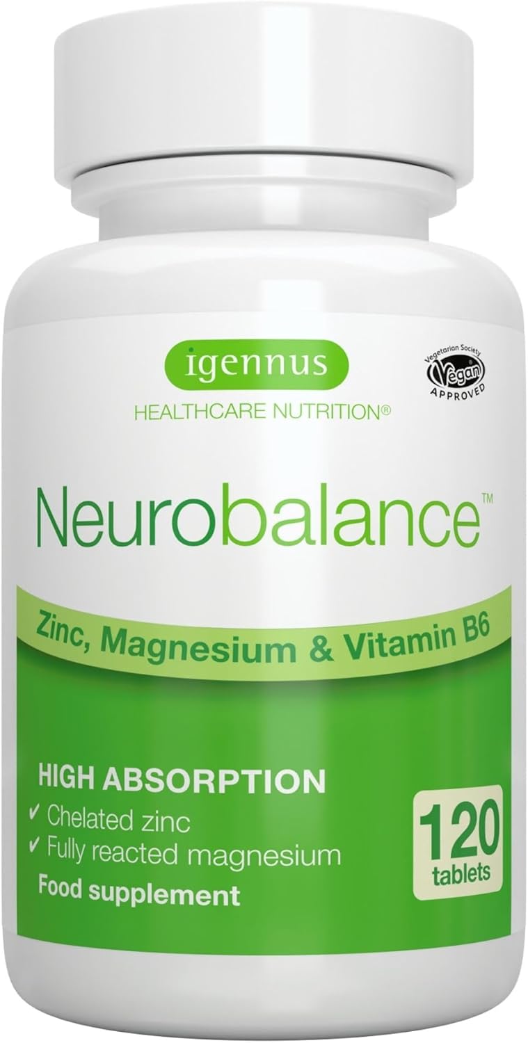 Magnesium Komplex mit B6 & Zink – Neurobalance: zinc methionine, magnesium & vitamin B6 – supplement for brain function and mental performance support, 120 tablets