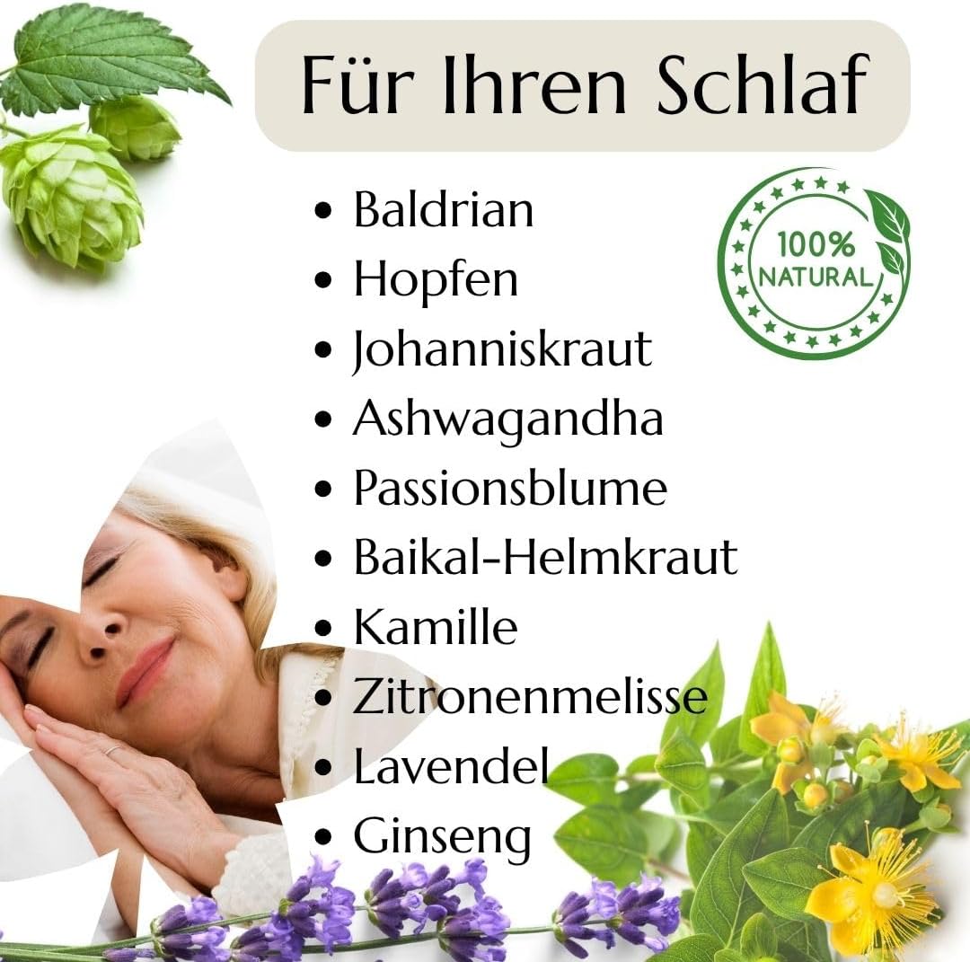 Schlaf-Magnesium mit Melatonin – Natürlich einschlafen & durchschlafen – Green idea - SLEEPGREEN Sleeping Tablets Better Sleep - Ashwagandha, St. John's Wort, L-Tryptophan, Valerian, Hops - No Melatonin - Sedative Human - Sleep Aid Adult 90 Kaps – Bild 4