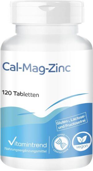 Magnesium 400 mg – Calcium Magnesium Zinc - 120 Tablets - Ideal Complex for Athletes - High Dose - Vegan - Bioavailable Supplements from Germany | Vitamintrend