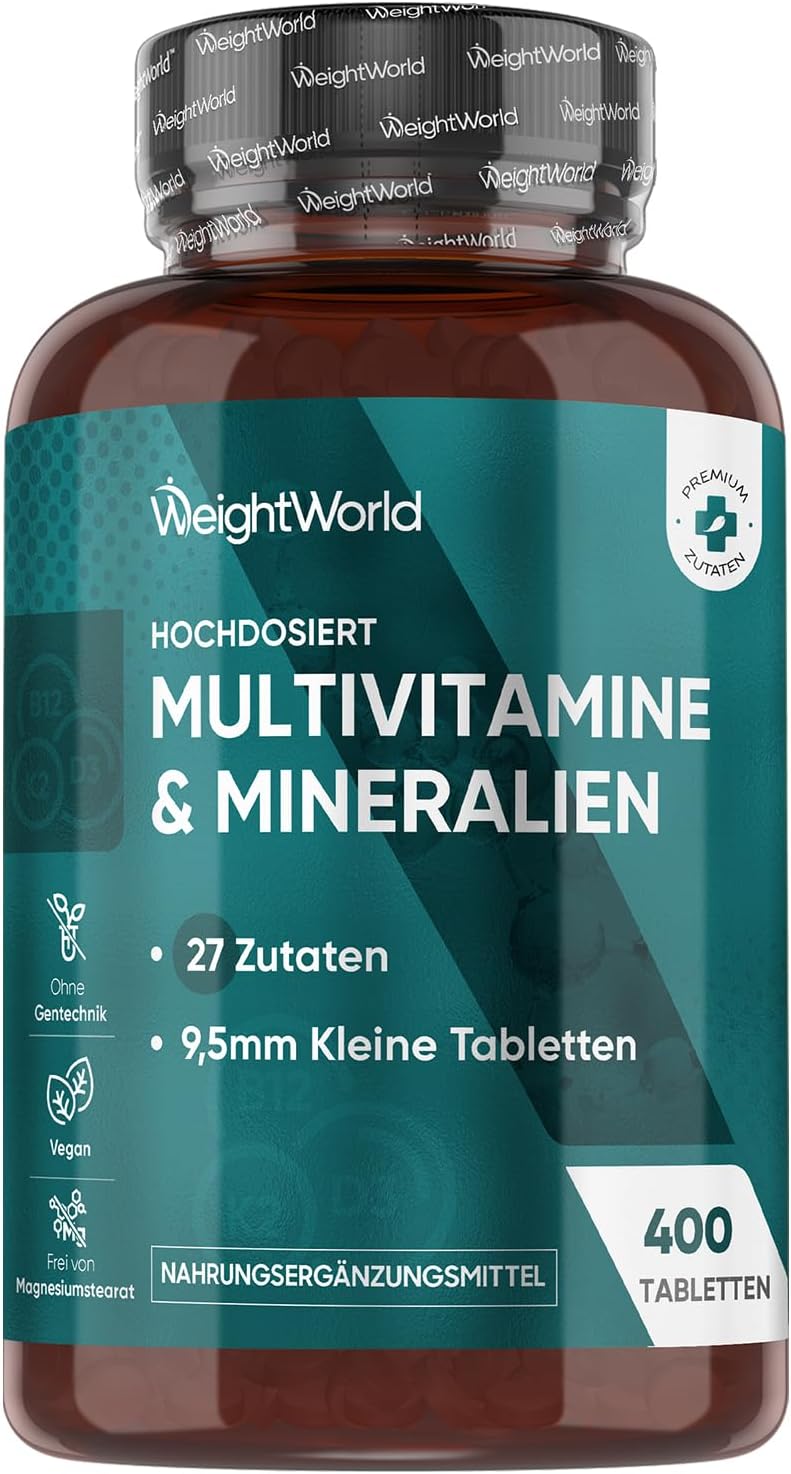 Magnesium Komplex mit B6 & Zink – Multivitamin Tablets, 400 Vegan Pieces with 27 Vitamins and Minerals, Vitamin A to Z, Immune System, Energy and Metabolism (EFSA), Dietary Supplement for Men and Women, From WeightWorld