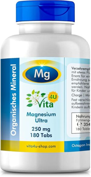 Magnesium 250 mg – Magnesium Bisglycinate 1800 mg XXL Tablets - 180 x 250 mg Elementary Magnesium - Vegan & Laboratory Tested - Maxxi Tabs: Magnesium Chelate High Dose