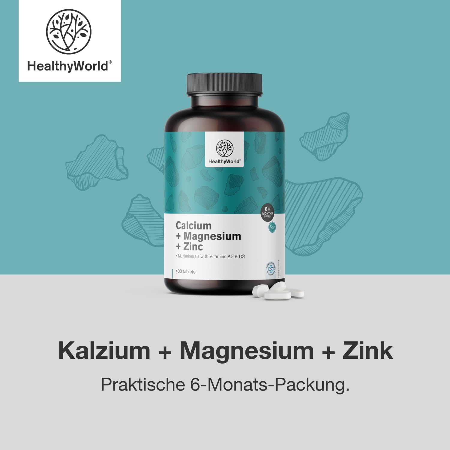 Magnesium Komplex mit B6 & Zink – Calcium + Magnesium + Zinc - Complex with 2 Vitamins & 7 Minerals - 400 Tablets - With Vitamin D3 & K2 - Support for Vitality & Immune System - More Than 6 Months Supply – Bild 6