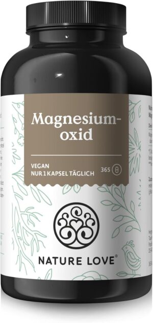 Magnesium 600 mg โ NATURE LOVEยฎ Magnesium Oxide - 365 Capsules - 660mg (of which 400mg Elementary Magnesium) per Capsule - Laboratory Tested, High Dose, Vegan, Produced in Germany