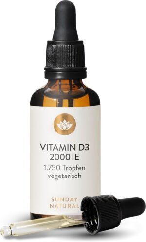 Magnesium Komplex mit B6 & Zink – SUNDAY NATURAL Vitamin D3 Drops High Dose - 2000 IU Sunferol D3 per Drop - Premium Vitamin D High Dose Dissolved in MCT Coconut Oil, Long-Term Supply (50 ml), Laboratory Tested