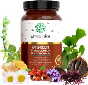 Magnesium Komplex mit B6 & Zink โ Green idea - Migreen - Migraine Vitamins - with Motherwort, Willow Bark, Magnesium, B Complex - Migraine Complex 100% Natural - Headache Tablets No Side Effects - 90 Capsules