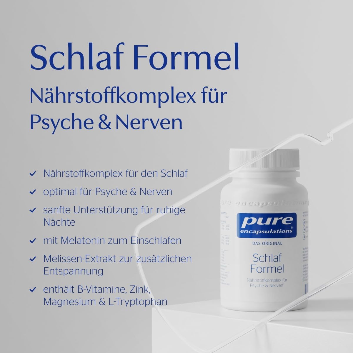 Schlaf-Magnesium mit Melatonin – Natürlich einschlafen & durchschlafen – Pure Encapsulations - Sleep Formula - Nutrient Complex with Melissa Extract, B Vitamins, Magnesium, Zinc and Amino Acids - 60 Capsules – Bild 2