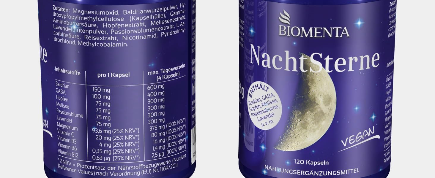 Schlaf-Magnesium mit Melatonin – Natürlich einschlafen & durchschlafen – BIOMENTA Gute Nacht 120 strong sleeping tablets without prescription as a Vegan sleeping product for approx. 45 days Valerian high dosage + Hops + Melissa + Passion Flower + Lavender + Gaba And Much More – Bild 8