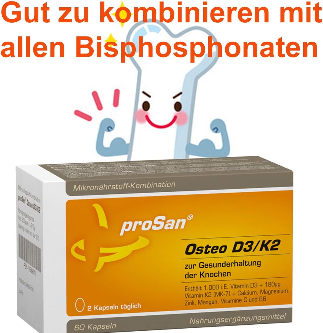 Magnesium Komplex mit B6 & Zink – proSan Osteo D3/K2 (60 Capsules) | Vitamin D3 + Vitamin K2 + Calcium + Magnesium to Maintain Normal Bones + Other Micronutrients | Good to Combine with All Drugs Against Osteoporosis – Bild 3