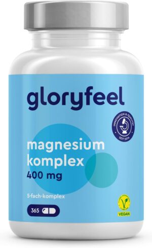Magnesium 400 mg – Magnesium Complex 5 in 1-400 mg Elementary Magnesium Citrate, Magnesium Bisglycinate, Magnesium Oxide, Magnesium Malate & Magnesium Ascorbate - High Dose & Bioactive - 365 Capsules - No Unnecessary
