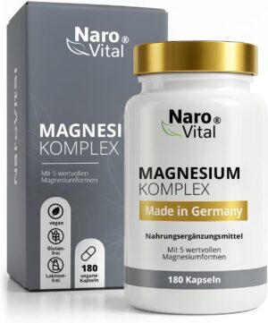 Magnesium Komplex mit B6 & Zink โ Magnesium Complex High Dose - 1500 mg of which 432 mg Elementary Magnesium - Citrate, Oxide, Glycinate, Malate and Ascorbate - 180 Capsules - 5 High-Quality Compounds for Muscles, Protein, Sports