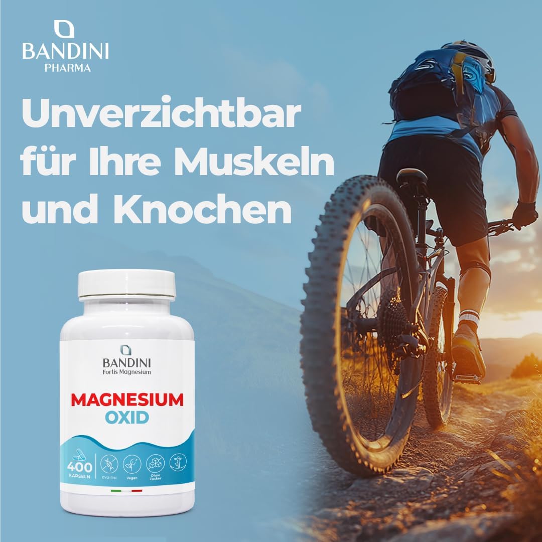 Magnesium 600 mg – Bandini® Magnesium Oxide 400 Capsules (+1 Year), Magnesium High Dose 664 mg (of which 400 mg Elementary Magnesium) per Capsule, Energy Booster, Fights Fatigue, Supports Muscles and Bones, Vegan – Bild 2