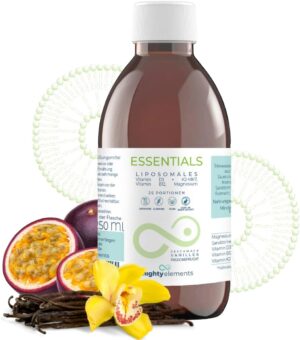 Magnesium Komplex mit B6 & Zink โ Mighty Elements 4 in 1 - Liposomal Vitamin D3, Vitamin K2-MK7, Vitamin B12, Magnesium, Vegan, High Bioavailability, High Dosage, 250 ml