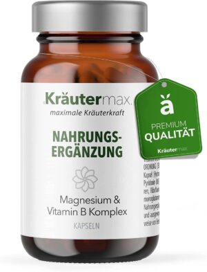 Magnesium Komplex mit B6 & Zink – Kräutermax Magnesium Complex Magnesium High Dose Capsules with Vitamin B Complex According to Original Kräutermax Formula Magnesium Vitamin B Complex Capsules Magnesium Vegan 1 x 60 Pieces