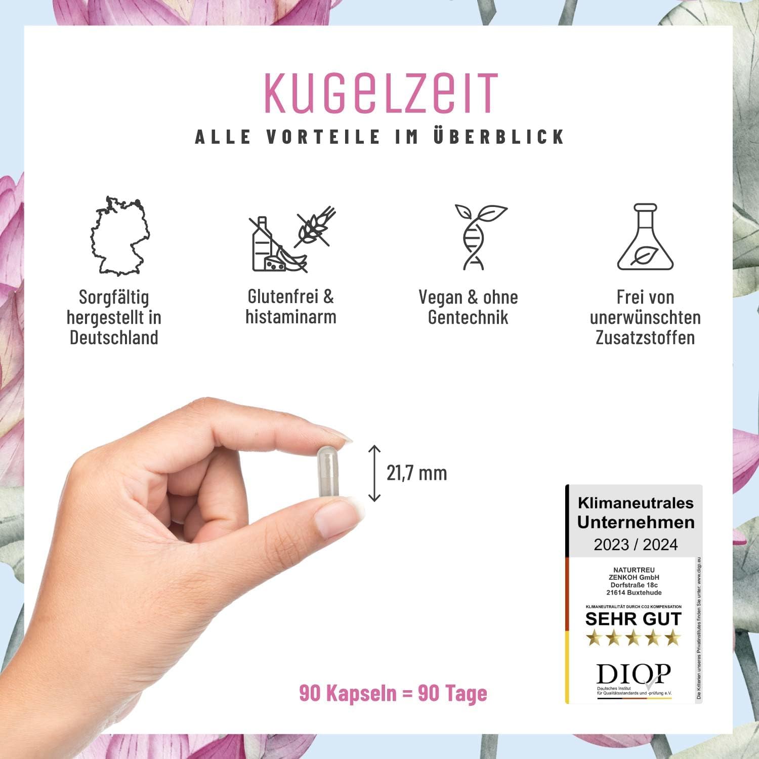 Magnesium Komplex mit B6 & Zink – Pregnancy Vitamins - Complex for All Trimesters with Folate Acid, Chrome, Iron, Iodine & 7 Vitamins Vegan - Support in Pregnancy - Ball Time by Naturtreu® – Bild 3
