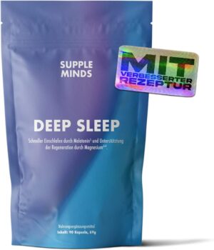Schlaf-Magnesium mit Melatonin – Natürlich einschlafen & durchschlafen – Suppleminds Deep Sleep Complex, 90 Vegan Capsules with 0.5 mg Melatonin, Magnesium, Ashwagandha and Other Plant Extracts (90 Capsules)