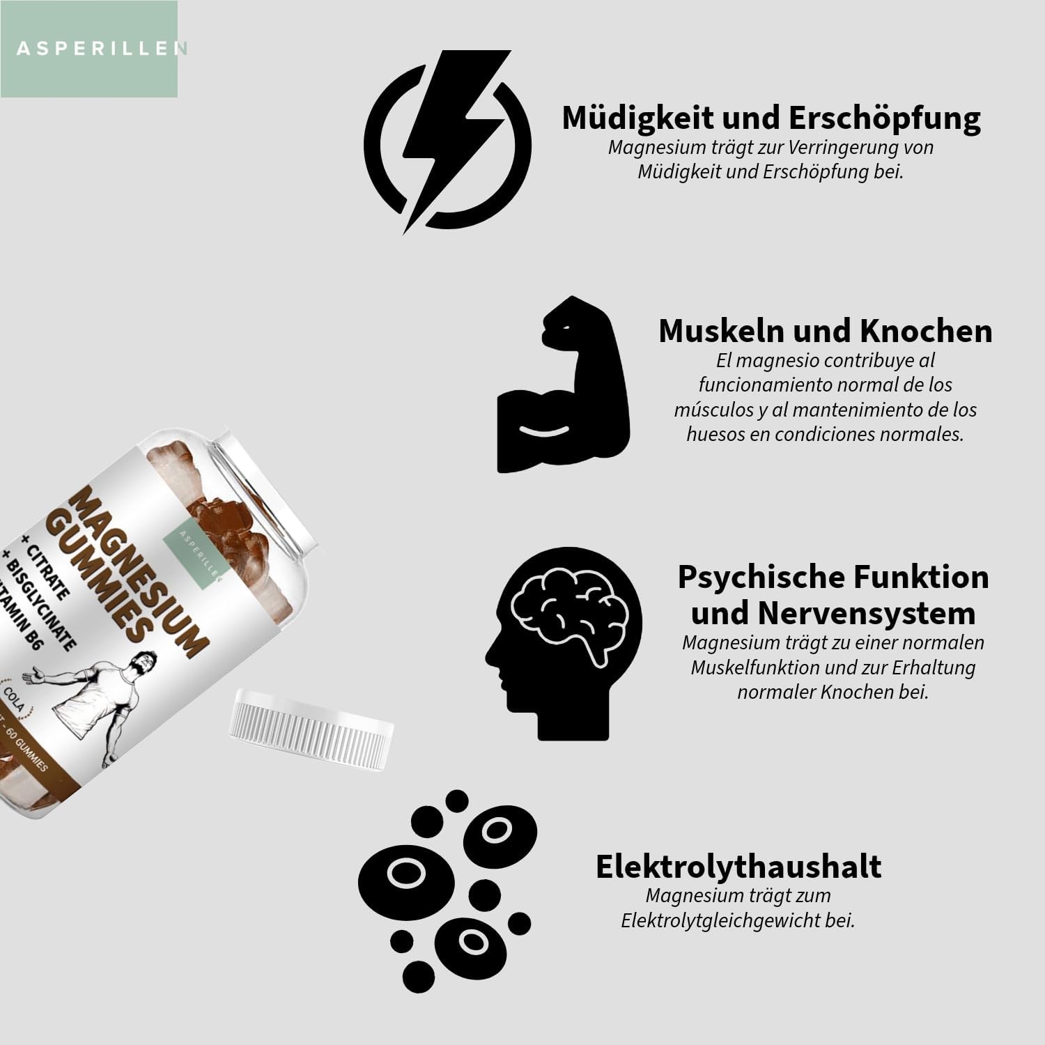 Magnesium Komplex mit B6 & Zink – Magnesium Complex Gummy Bears - Magnesium Citrate 1560 mg + Magnesium Bisglycinate 600 mg (of which 250 mg Elementary Magnesium) - High Bioavailability with Vitamin B6 - Vegan, 60 Gummies, Colage – Bild 3