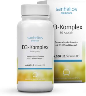 Magnesium Komplex mit B6 & Zink โ Sanhelios Sunshine Vitamin Complex โ 4000 IU Vitamin D3 + K2 (MK7) and Omega-3 fatty acids, 80 capsules = 400 days in total, only premium ingredients, made and tested in Germany.