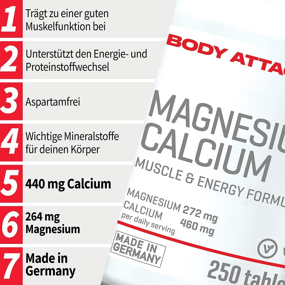 Magnesium 250 mg – Body Attack Magnesium & Calcium - 250 Tablets – Bild 3